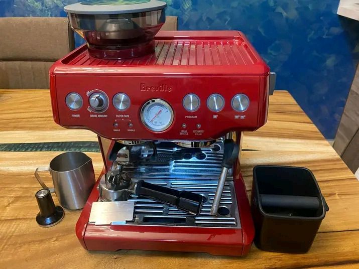 Breville Barista Express Espresso Machine Red (Category: Coffee Machines & Makers) located in Pagadian. Submitted by mamithere (Listing ID 1468135985, Image 2). Description: - Model: Breville Barista Express (Eye-catching Red) - Built-in conical burr grinder for fresh beans - Professional steam wand for microfoam milk texturing - Central pressure gauge for optimal extraction monitoring - Included Accessories: Stainless steel milk jug, tamper, por