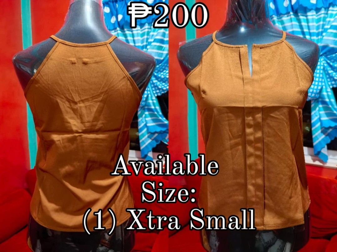 Brown Halter Neck Top Sleeveless Blouse (Category: Sleeveless) located in Samboan. Submitted by stephie_89 (Listing ID 1468222003, Image 1). Description: - Color: Brown - Design: Halter neck, sleeveless with front center split and plain back - Fit: Extra small (XS) - Condition: Clean stitching and great quality - Styling: Perfect to pair with jeans or skirts for casual days out - Price: Php 200 only.