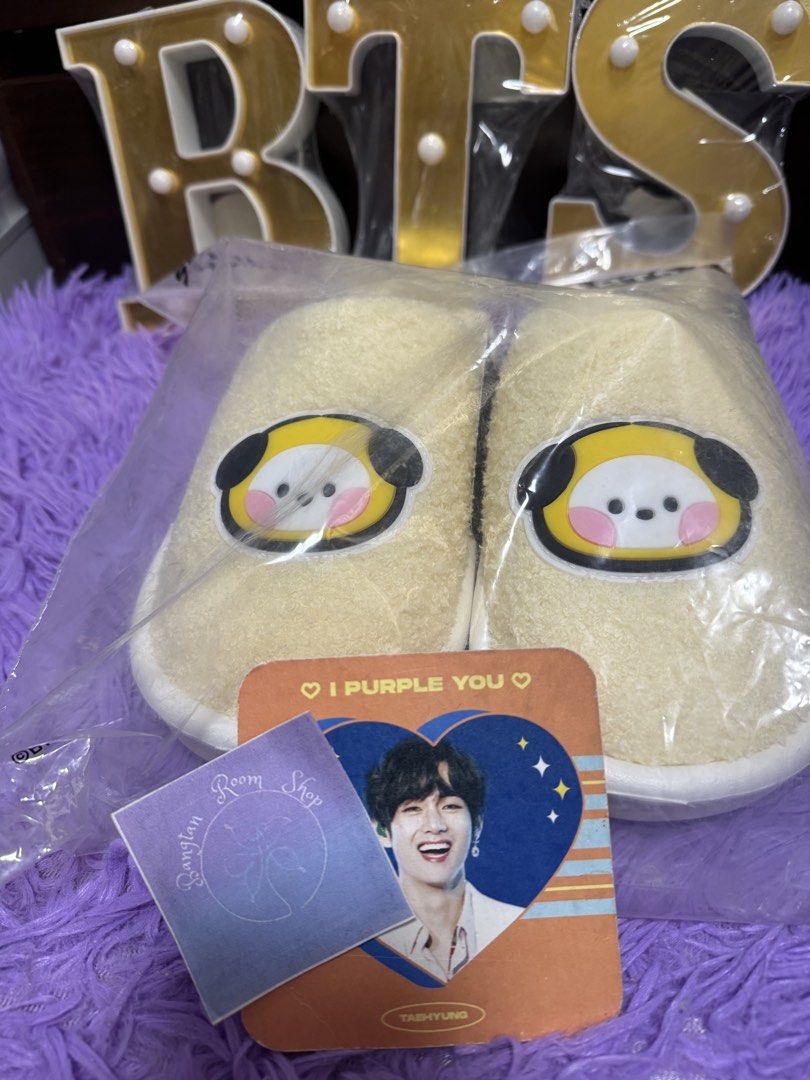 Bt21 chimmy fur slippers (Category: K-Wave Merchandise) located in Pasig City. Submitted by queenv18 (Listing ID 1468123619, Image 1). Description: Size 240 (7) Onhand items in PH ready to ship merch are directly shipped from korea / taiwan / japan / us 101% legit Brandnew Plus sf.