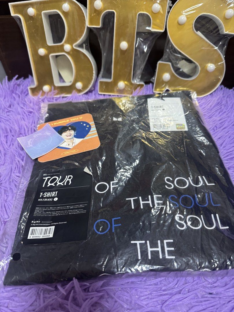 Bts mots shirt (Category: K-Wave Merchandise) located in Pasig City. Submitted by queenv18 (Listing ID 1468122916, Image 2). Description: Large Onhand items in PH ready to ship merch are directly shipped from korea / taiwan / japan / us 101% legit Brandnew Plus sf.