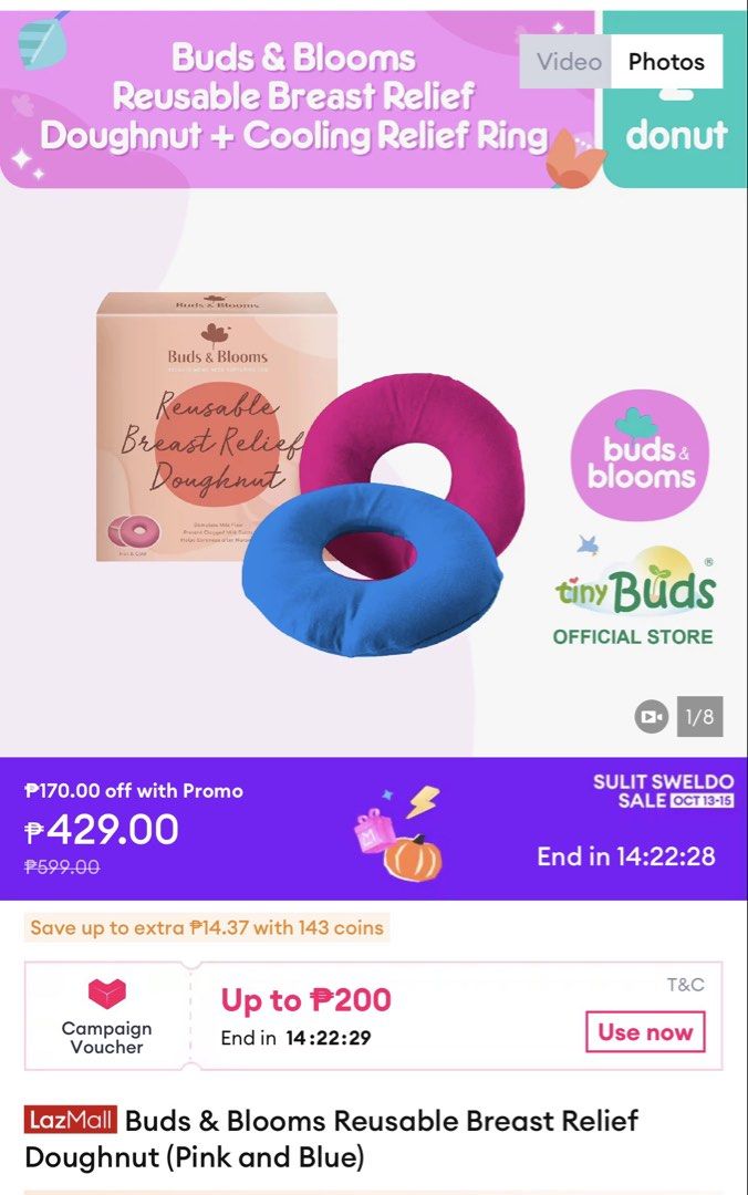 Buds & Blooms Reusable Breast Relief Doughnut Pink (Category: Breastfeeding & Bottle Feeding) located in Silang. Submitted by graceiixiv (Listing ID 1468074871, Image 2). Description: - Brand: Buds & Blooms - Item: Reusable Breast Relief Doughnut (Pink) - Benefits: Stimulates milk flow, prevents clogged ducts, and soothes nursing soreness - Usage: Can be used hot or cold - Comfort: Comes with soft fabric covers - Inclusions: 2 pink doughnut rings