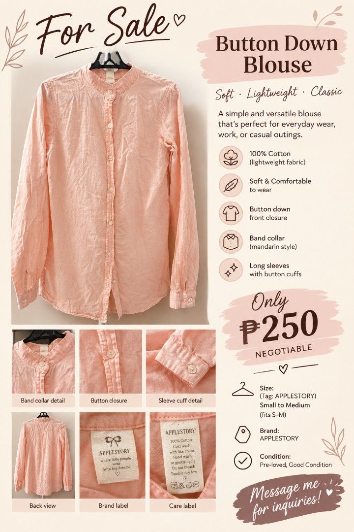Button Down Blouse (Category: Longsleeves) located in Bulacan. Submitted by ditchandswitch (Listing ID 1468135131, Image 1). Description: Rfs: Decluttering Item is good as new.