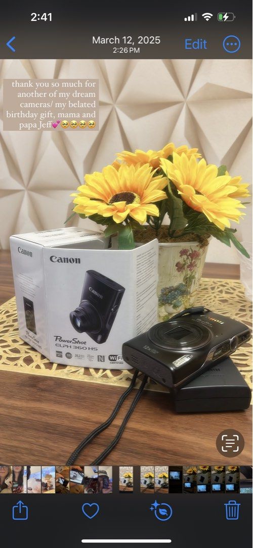Canon PowerShot ELPH 360 HS Black Digital Camera with Box (Category: Cameras) located in Manila. Submitted by snti.go (Listing ID 1468114377, Image 1). Description: (flash doesnt work) Canon PowerShot ELPH 360 HS in black. Compact digital camera with 12x optical zoom and built-in Wi-Fi. Original box included in the sale. Rear screen shows heavy scratches and wear along the top edge. Fully functional unit overall. Great pocketable shooter for dail