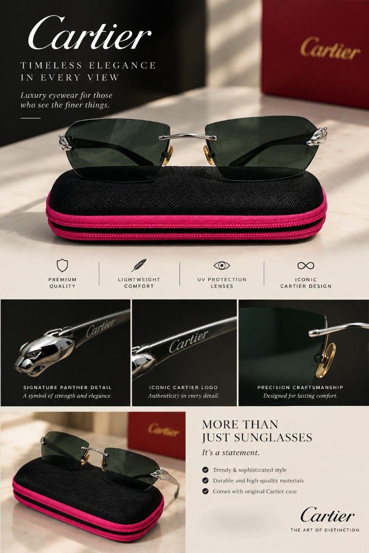 Cartier Sunglasses (Category: Sunglasses & Eyewear) located in Manila. Submitted by shellys_collection (Listing ID 1468068597, Image 1). Description: ✨ Classy look, effortless style! 🖤 Upgrade your everyday fit with these sleek Pre-loved Cartier sunglasses. 😎 Timeless design, premium details, and a touch of luxury in every look. ✨ ✓ Authentic Cartier Sunglasses ✓ Personal Item: Quality Guaranteed ✓ No Noteworthy Issue - Iconic panther design on