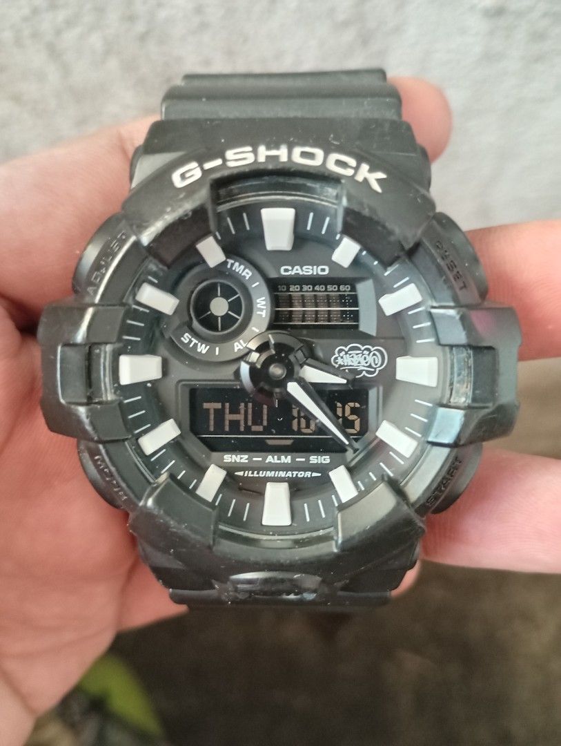 Casio G-Shock GA-700EH Eric Haze Collaboration Watch (Category: Men's Watches) located in Manila. Submitted by jcaseanti (Listing ID 1468176721, Image 1). Description: - Model: Casio G-Shock Eric Haze Limited Edition (GA-700EH / Module 5522) - Design: Special 2017 graffiti artwork by Eric Haze with a black and white distressed finish - Features: Analog-digital display, shock-resistant, and 20 bar water resistance - Details: Custom backplate engra