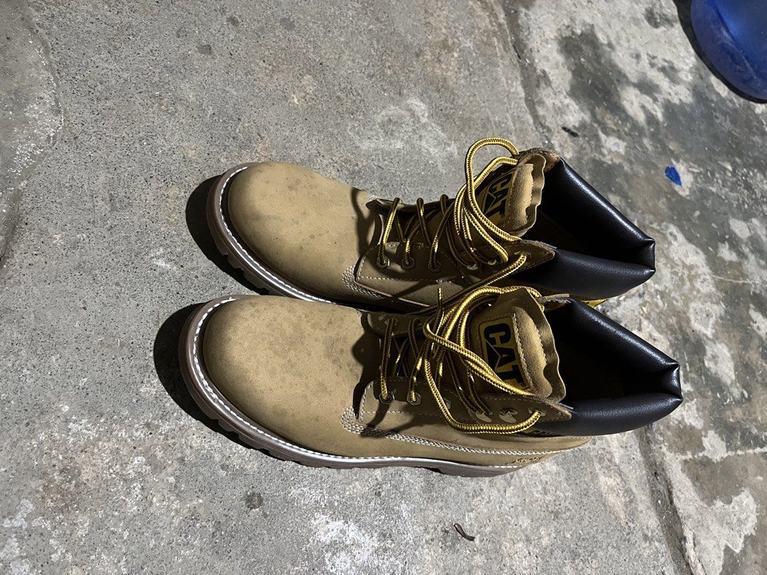 Caterpillar Work Boots Tan Leather Size 12 (Category: Boots) located in Tubao. Submitted by navigatorthrift (Listing ID 1468277625, Image 2). Description: Catterpillar boots Timberland vibes Size 12 For big boys Brand new No issue No box ₱1500 shipped .