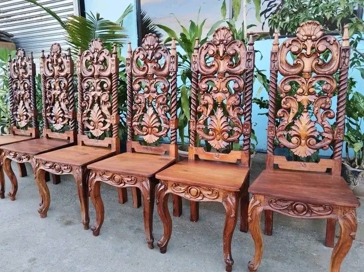Chairs narra wood (Category: Chairs) located in Manila. Submitted by carmelites36250 (Listing ID 1468059247, Image 2). Description: 6pcs High Back Chair made of solid Narra Wood. Restored and revarnished. Ready to use. Size L18 x W17 x SH18 x H50.5 inches Price-3k each.