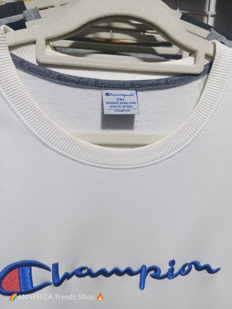 CHAMPION AUTHENTIC (Category: Coats, Jackets and Outerwear) located in Bulacan. Submitted by annenicathriftthriftlang (Listing ID 1468069879, Image 2). Description: CHAMPION AUTHENTIC Size M-L - 20.5W x 26L - ₱400 Vintage Tag / 9/10 / Thick Cotton CAPTION: CHAMPION Authentic American Athletic Apparel - Size M fits L Vintage Tag - Legit - Thick Cotton Dimes: 20.5" Width x 26" Length Cond: 7/10 - No crack print, ribbings intact, no butas, Faded lan