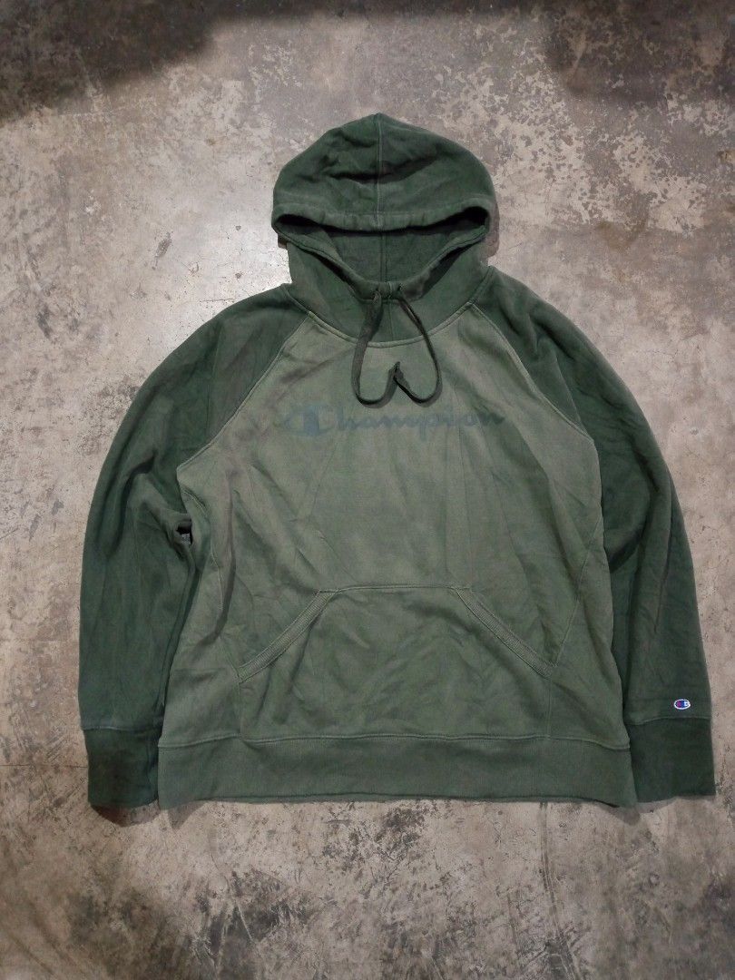 Champion Script Pullover Hoodie Olive Green (Category: Coats, Jackets and Outerwear) located in Cabuyao City. Submitted by kenzu_stuff (Listing ID 1468090435, Image 1). Description: Champion Script Pullover Hoodie Olive Green - Size: XL on tag, M-L fittings - Length: 26" - Width: 23" - Issue: NONE - Condition: Good - Color Rate: 9.8/10 - Color may vary due to lighting. - Thrifted item(s), please manage your expectations. We do shipping nationwide