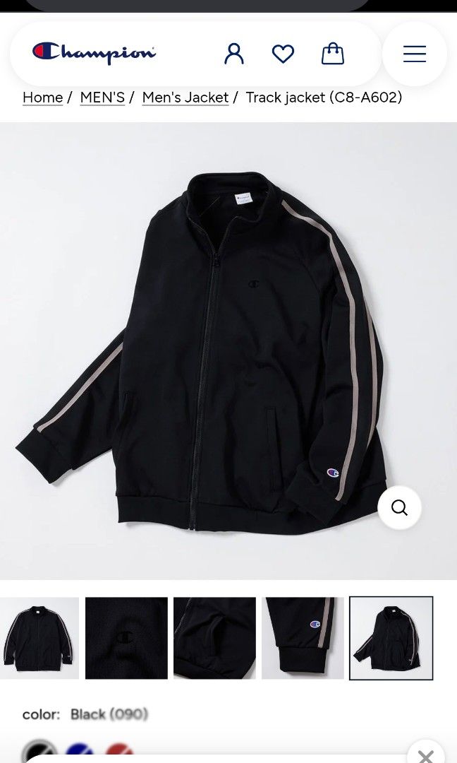 CHAMPION TRACK JACKET (Category: Coats, Jackets and Outerwear) located in Midsayap. Submitted by indigoventure (Listing ID 1468078564, Image 1). Description: Champion track jacket Excellent Condition 💯 ✨ Authentic ✨ Width 25 Length 28 This track jacket is made from a polyester fabric with a classic, matte, dry feel. The C logo on the left chest is a flock print in the same color as the body, and there are contrasting fabric stripes on both sleev