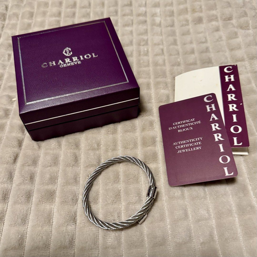 Charriol Classic Cable Bracelet with Box and Certificate (Category: Bracelets) located in Quezon City. Submitted by kuiamoi (Listing ID 1468215343, Image 1). Description: - Brand: Charriol - Material: Hypoallergenic Stainless steel and titanium, Silver-tone steel with signature twisted cable design - Size: Medium - Condition: Clean, excellent, ready to wear or gift - Inclusions: Original purple presentation box, authenticity card (Ref: 04-01-1020