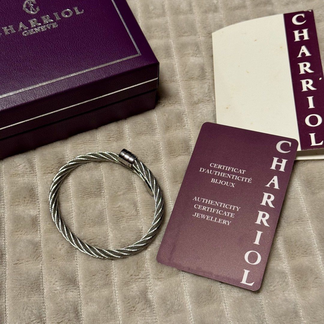 Charriol Classic Cable Bracelet with Box and Certificate (Category: Bracelets) located in Quezon City. Submitted by kuiamoi (Listing ID 1468215343, Image 2). Description: - Brand: Charriol - Material: Hypoallergenic Stainless steel and titanium, Silver-tone steel with signature twisted cable design - Size: Medium - Condition: Clean, excellent, ready to wear or gift - Inclusions: Original purple presentation box, authenticity card (Ref: 04-01-1020