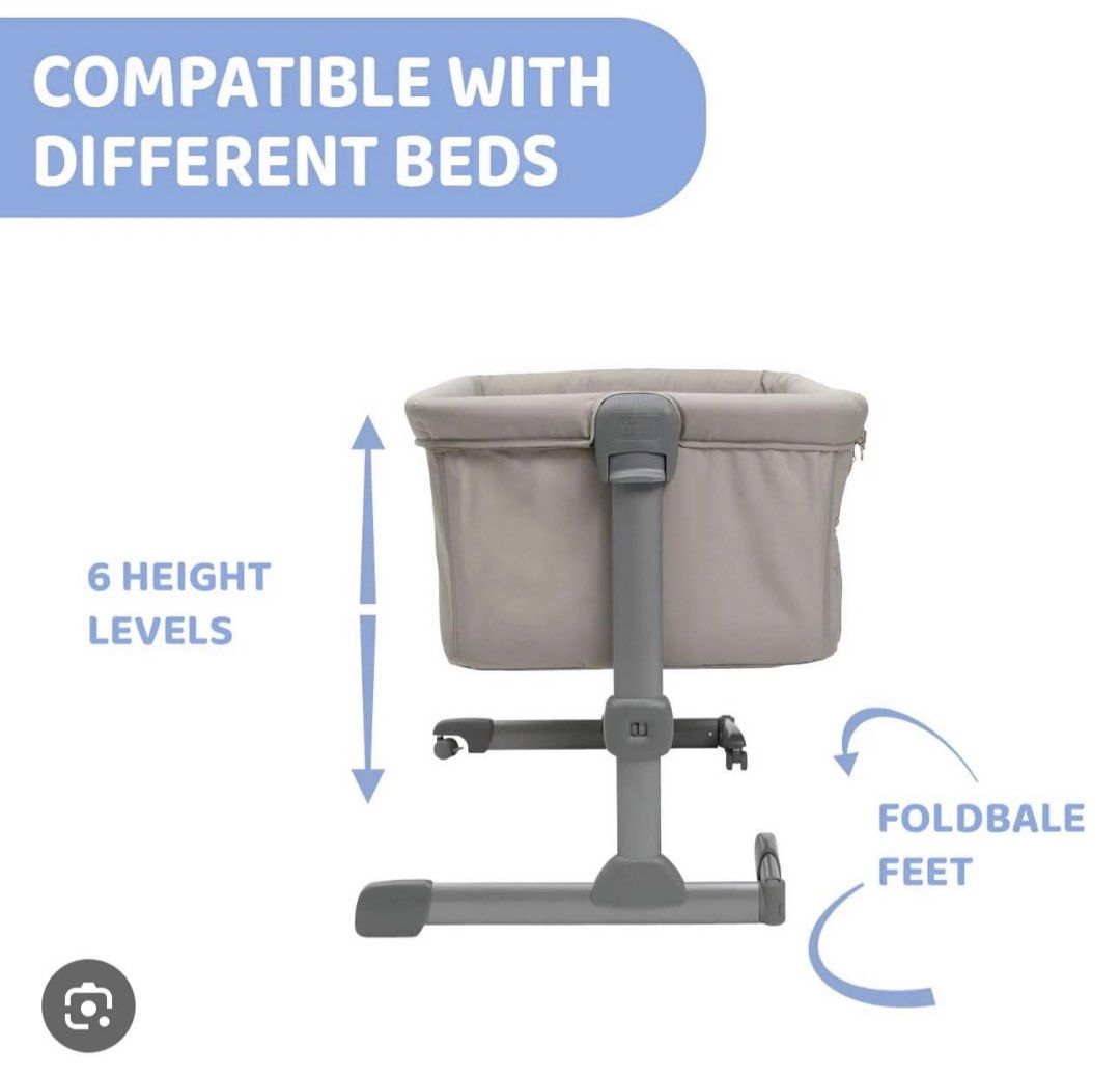 Chicco Next2Me Essential Crib (Category: Cots & Cribs) located in San Juan City. Submitted by rlcaps (Listing ID 1468156488, Image 3). Description: - Model: Chicco Next2Me Essential Crib - Color: Neutral Beige (matches any nursery) - Safe co-sleeping design that attaches securely right next to your bed - 6 adjustable height levels to fit various bed types - Breathable mesh sides for maximum airflow and easy baby monitoring - Foldable feet and smo