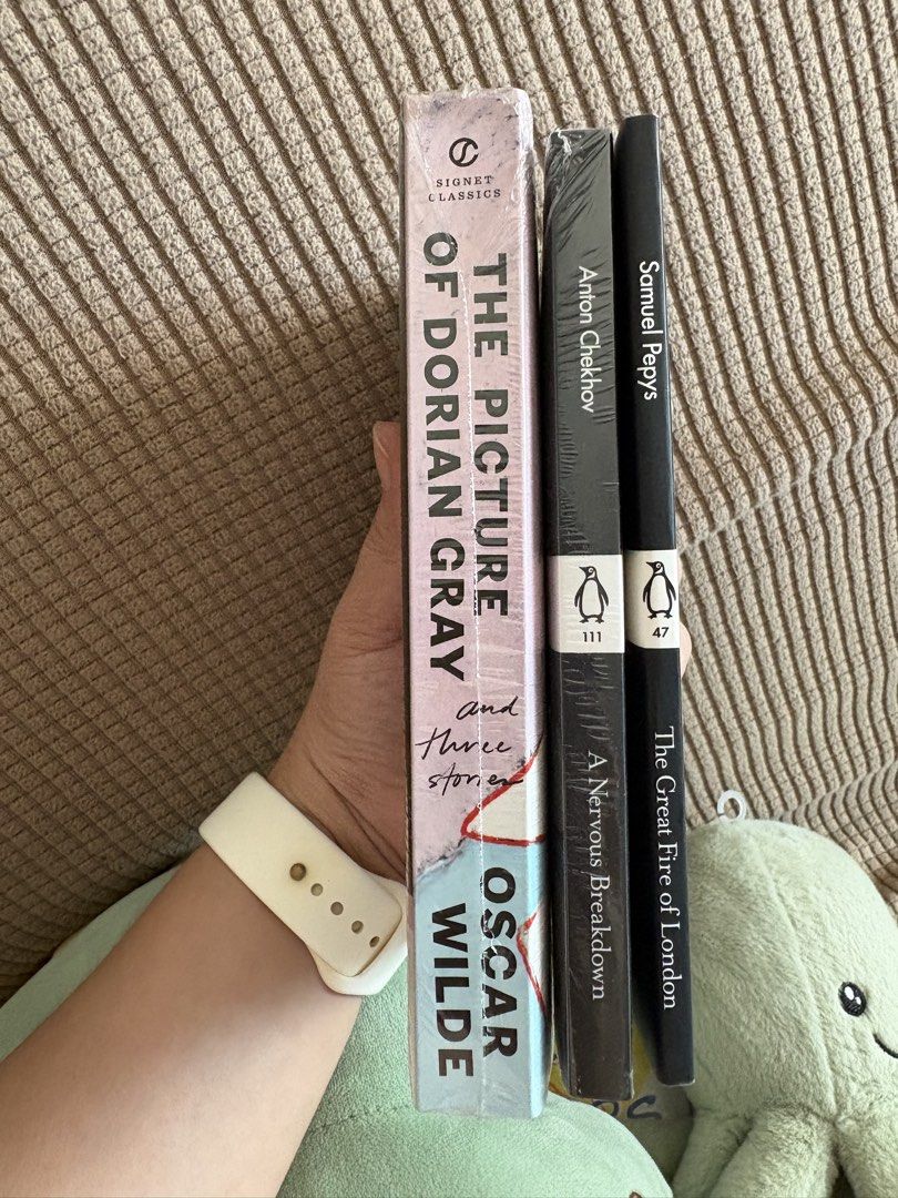 Classic Novels Bundle: Oscar Wilde, Samuel Pepys, Anton Chekhov (Category: Storybooks) located in Manila. Submitted by xtinecalanoy (Listing ID 1468093211, Image 1). Description: - Bundle of 3 classic literature books (mmpb) - Titles included: The Picture of Dorian Gray (Oscar Wilde), The Great Fire of London (Samuel Pepys), and A Nervous Breakdown (Anton Chekhov) - Condition: Two books are wrapped in plastic; pages have slightly yellowed edges d