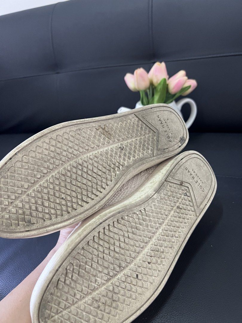 Cole Haan Knit Sneakers Us 7b (Category: Sneakers) located in Manila. Submitted by nuttshellw52293 (Listing ID 1468107854, Image 3). Description: - Brand: Cole Haan - Style: Knit sneakers / casual walking shoes - Color: Off-white / cream - Size: US 7B - Closure: Lace-up with textured knit upper - Condition: Good everyday condition with moderate tread wear on soles and slight scuff marks on the front toes - Perfect for daily commuting, errands, an