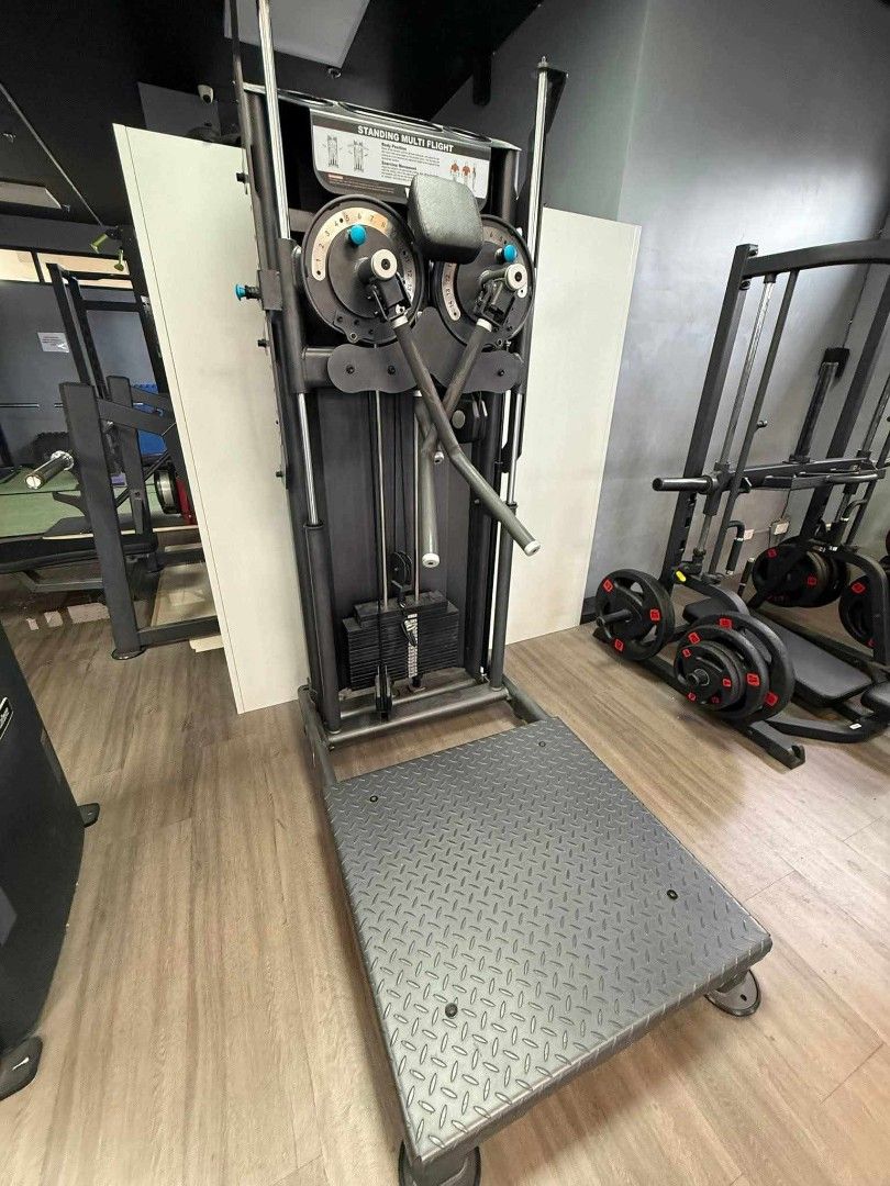 Commercial Standing Multi Flight Gym Machine (Category: Cardio & Fitness Machines) located in Manila. Submitted by jessiechua53512 (Listing ID 1468214864, Image 1). Description: - Commercial-grade standing multi-flight machine for chest and shoulder workouts - Integrated weight stack with easy pin selection - Heavy-duty steel frame with a textured diamond-plate standing platform - Adjustable arms to target different muscle groups - Ideal setup fo
