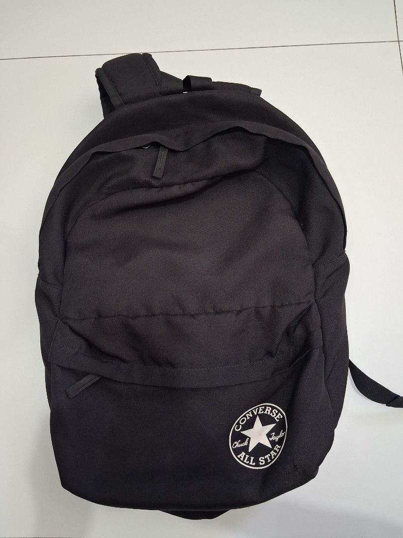 Converse Chuck Taylor All Star Black Backpack (Category: Backpacks) located in Legazpi City. Submitted by flordelotus (Listing ID 1468101985, Image 1). Description: Authentic Converse black bag, originally bought for ₱1,000+ on orange app - Color: Black - Condition: Well-used - Has a fray spot at the bottom, but it is not completely through the material (not a hole). - Visible signs of use; please refer to the photos for the actual condition. Wha