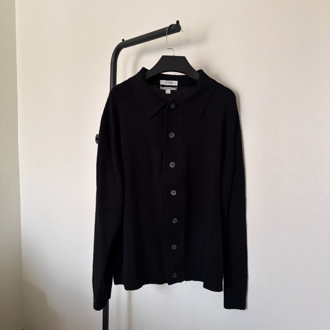 COS Textured Overshirt (Category: Coats, Jackets and Outerwear) located in Cebu City. Submitted by hommeboy.howard (Listing ID 1468236985, Image 3). Description: COS black knit shirt. Classic polo collar with full front button placket. Long sleeves with ribbed cuffs and hem. Textured knit fabric material. Minimalist design, easy to style for casual or smart outfits. Fits regular. Neutral staple piece for the wardrobe. Condition: Used once Loc: Ce