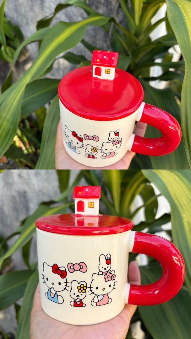 Cutie Ceramic Mug with Lid (Category: Coffee & Tea Tableware) located in Caloocan City. Submitted by agr_shop (Listing ID 1468170907, Image 1). Description: - Adorable Kitty ceramic mug with a cute red lid and house figurine - Features a glossy white finish and a comfortable chunky red handle - Ideal for your daily coffee, tea, or milk - Great addition to any Sanrio collection - Hand wash recommended to preserve the prints.