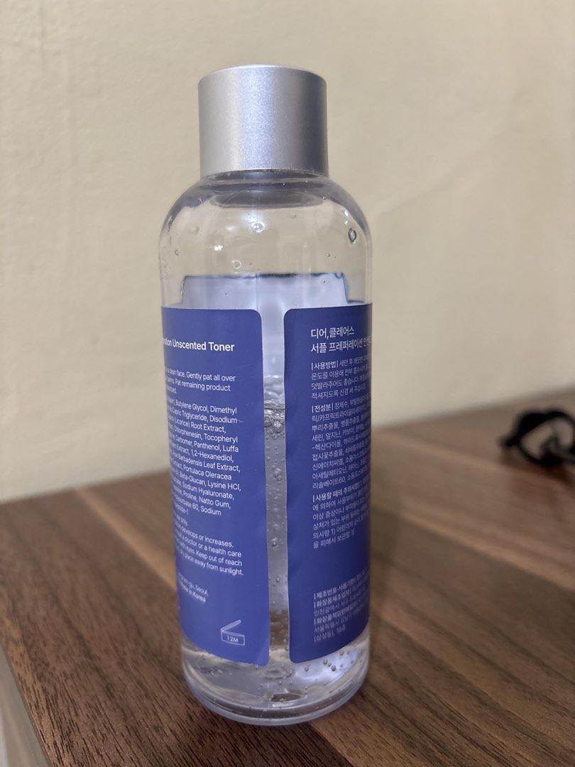 Dear Klairs Supple Preparation Unscented Toner 180ml (Category: Face Care) located in Mandaluyong City. Submitted by claire.cl (Listing ID 1468124216, Image 3). Description: - Product: Dear Klairs Supple Preparation Unscented Toner - Size: 180 mL - Condition: Brand new, unused, in original clear plastic bottle with silver cap - Skin Type: Ideal for sensitive skin; essential oil-free formula - Benefits: Deeply moisturizes and balances skin pH - Fr