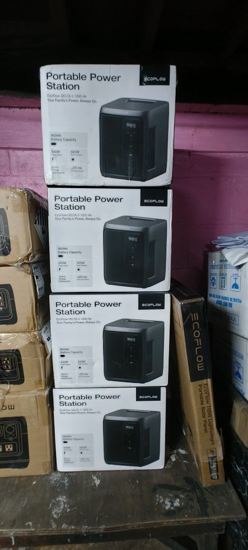 Delta 3 Air 960wh INTL (Category: Batteries & Power Banks) located in Navotas City. Submitted by nallhaemsti (Listing ID 1468218249, Image 1). Description: - Brand: EcoFlow - Model: DELTA 3 1000 Air (960Wh INTL) - Type: Portable Power Station / Solar Generator - Condition: Brand new, factory-sealed boxes - Features: 960Wh battery capacity, 500W power output, built-in voltage stabilization, <20ms UPS auto-switch - Location: San Jose Navotas City f