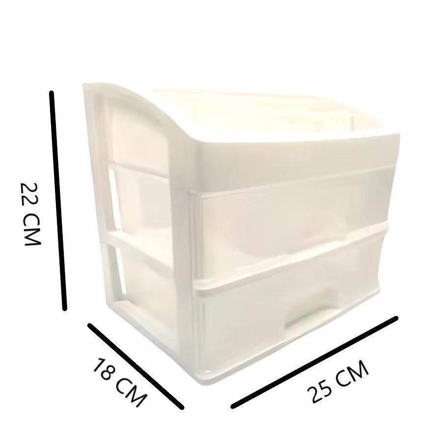 Desktop Makeup Organizer with Drawers (Category: Accessory Holder, Box & Organizers) located in Manila. Submitted by clayocohandmade.01 (Listing ID 1468137685, Image 2). Description: 𝟳 𝗽𝗰𝘀 𝗔𝘃𝗮𝗶𝗹𝗮𝗯𝗹𝗲! 𝗣𝗿𝗶𝗰𝗲 𝗶𝘀 𝗽𝗲𝗿 𝗽𝗶𝗲𝗰𝗲 😊 - Multi-compartment desktop and vanity organizer - Color: Clean minimalist white - Dimensions: 25 cm (L) x 18 cm (W) x 22 cm (H) - Features 2 transparent pull-out drawers and open top storage sections