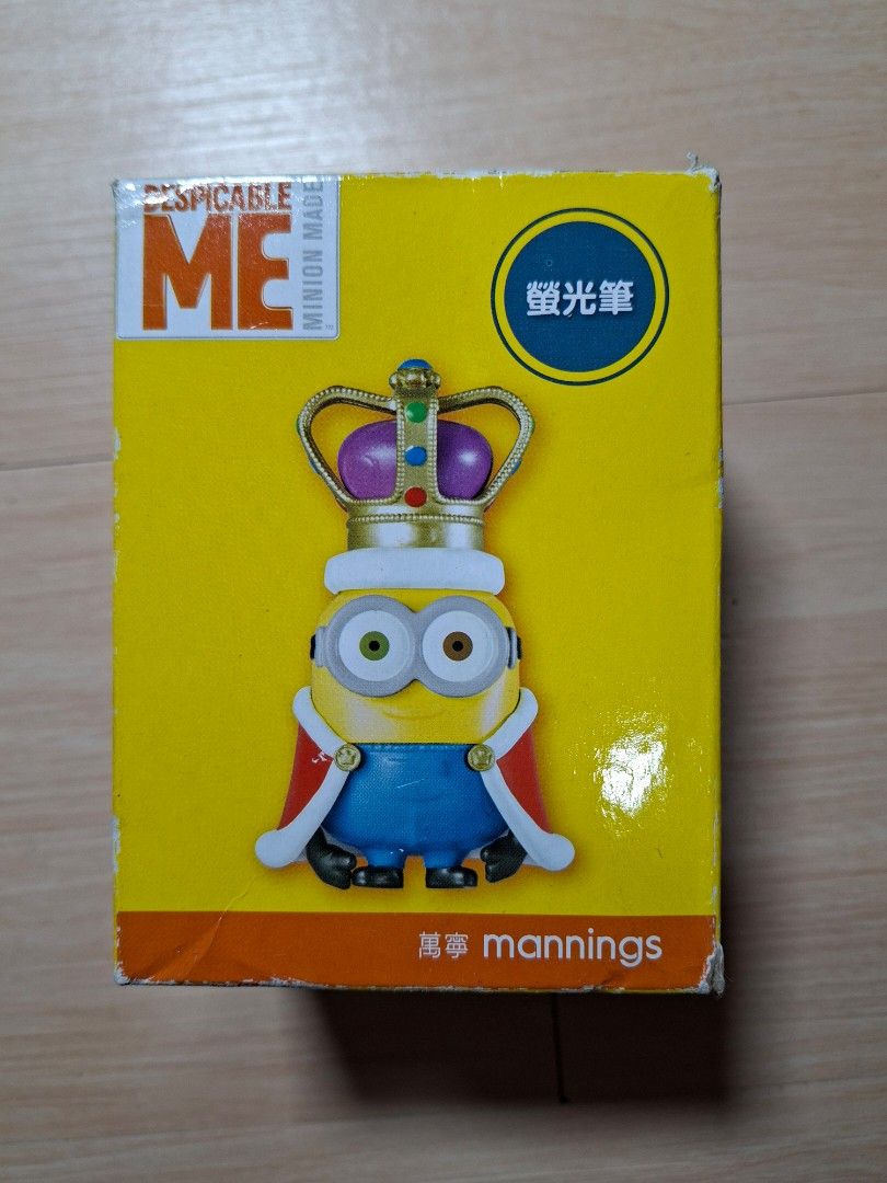 Despicable Me Minions King Bob Highlighter Pen (Category: Stationery & School Supplies) located in Baguio. Submitted by restyrille77846 (Listing ID 1468088782, Image 2). Description: - Character: King Bob from Despicable Me wearing crown and robe - Item: Theme highlighter pen (Mannings promotional item) - Condition: Brand new, still sealed in original plastic packaging - Packaging: Includes original yellow retail box with instruction graphics on 