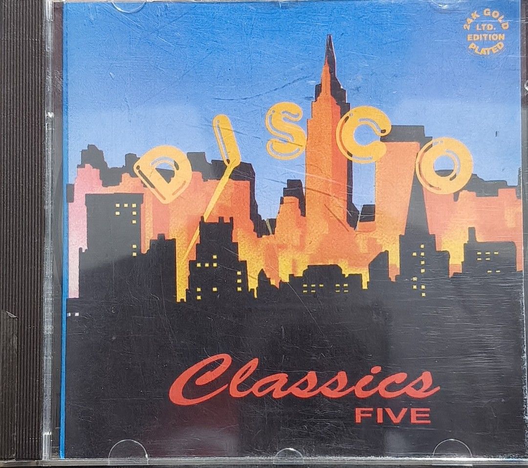 Disco Classics Five 24k Gold Plated Edition CD (Category: CDs & DVDs) located in Manila. Submitted by ruelcabrer77078 (Listing ID 1468209016, Image 1). Description: - Album: Disco Classics Five Compilation CD (1994, House Records) - Edition: Rare 24k gold plated edition - Tracklist: 11 classic tracks featuring Amii Stewart, Grace Jones, Odyssey, and more - Inclusions: Original jewel case and booklet (with handwritten notes on tempos and styles) -