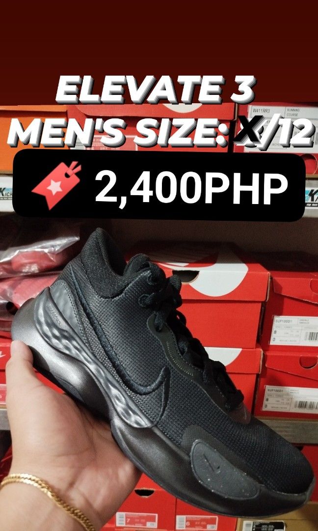 Elevate 3 Basketball Size 8/12 (Category: Sneakers) located in Balagtas. Submitted by vinkicks19 (Listing ID 1468177724, Image 1). Description: Elevate3 Basketball Shoes. 🖤🏀🔥 🐈‍⬛ All Black Men's Size: 12 🔖 2️⃣,4️⃣0️⃣0️⃣PHP 🖤 Black/White Men's Size: 8 🔖 1️⃣,9️⃣0️⃣0️⃣PHP *No other Sizes & Colorways available. 💯 Brandnew/Authentic/BelowSRP(4,095PHP) 📍 Balagtas, Bulacan. 🚚 Flash/J&T/Lalamove 📥 Act Fast, Limited Stocks only..