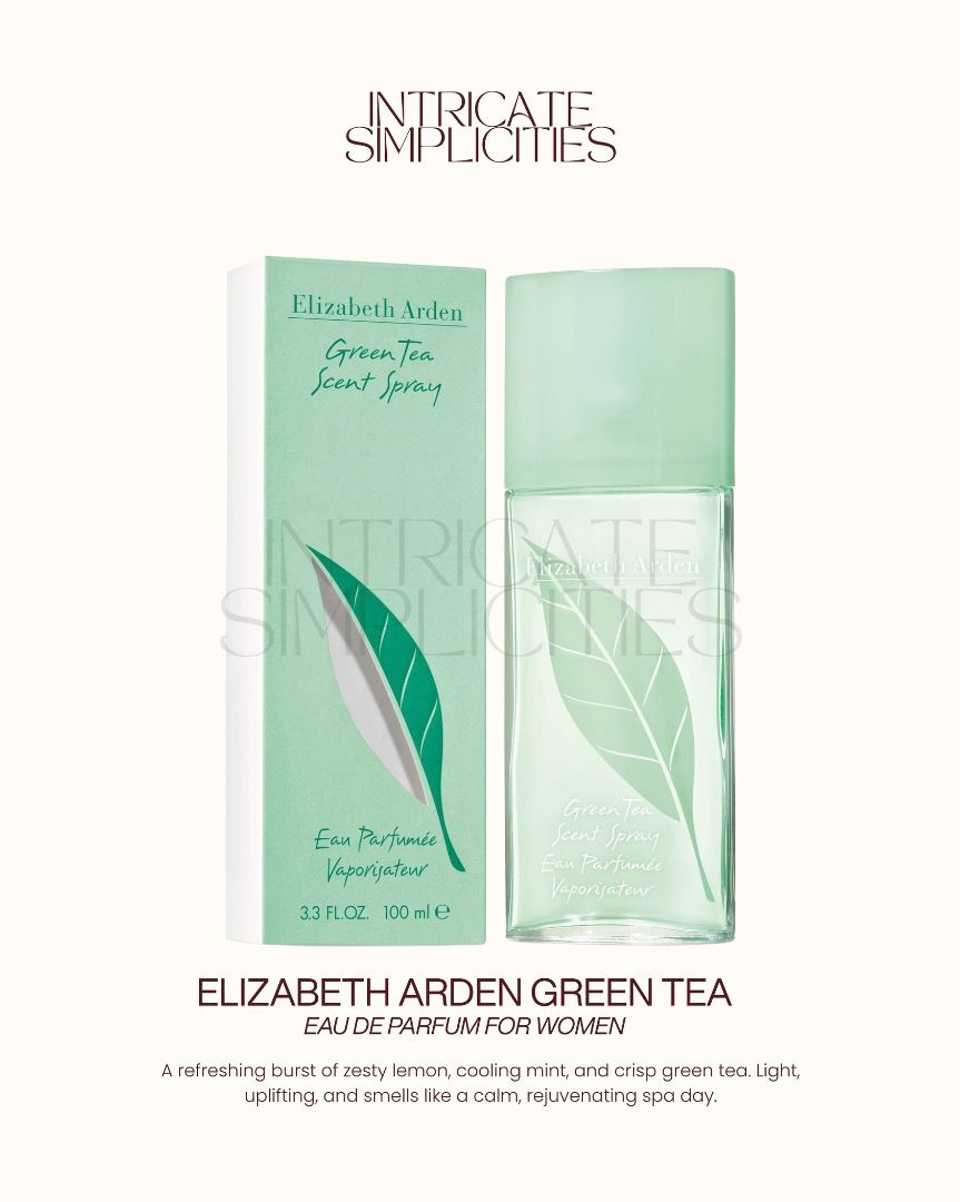 Elizabeth Arden Green Tea Scent Spray 100ml (Category: Fragrance & Deodorants) located in Manila. Submitted by happytiger7 (Listing ID 1468270498, Image 1). Description: - Authentic Elizabeth Arden Green Tea Scent Spray - Size: 3.3 FL OZ / 100 ml - Comes with original box - Fragrance notes: Zesty lemon, cooling mint, and crisp green tea - Smells fresh, calm, and rejuvenating like a spa day - Ideal and refreshing daily fragrance for women.