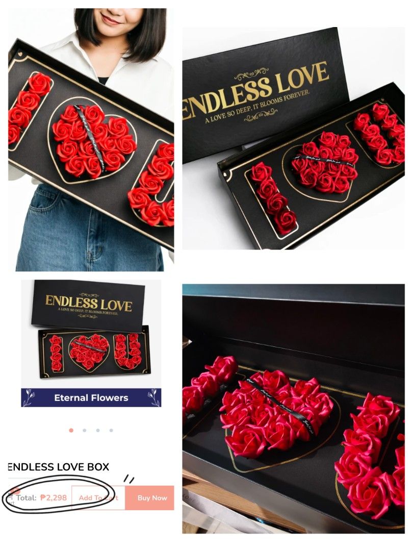 Endless love flowers (Category: Flowers & Bouquets) located in Pasig City. Submitted by picknthriftcollex.ph (Listing ID 1468236590, Image 1). Description: Bnew 2298 srp ~ no card inclusion. 1500 nalang with less sure buyer.