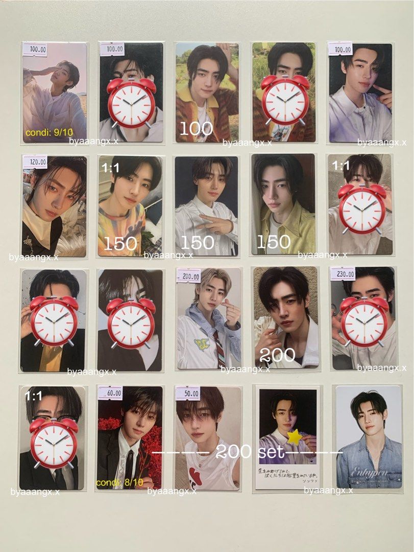 ENHYPEN Sunghoon Photocards (Category: K-Wave Merchandise) located in Tagbilaran City. Submitted by byaaangx.x (Listing ID 1468191026, Image 3). Description: - ENHYPEN Sunghoon collection: photocards, polaroids, and sets - Price range: ₱50 - ₱1,800 (individual prices marked) - Features multiple eras, outfits, and concepts - DM for specific item availability or bundling requests.
