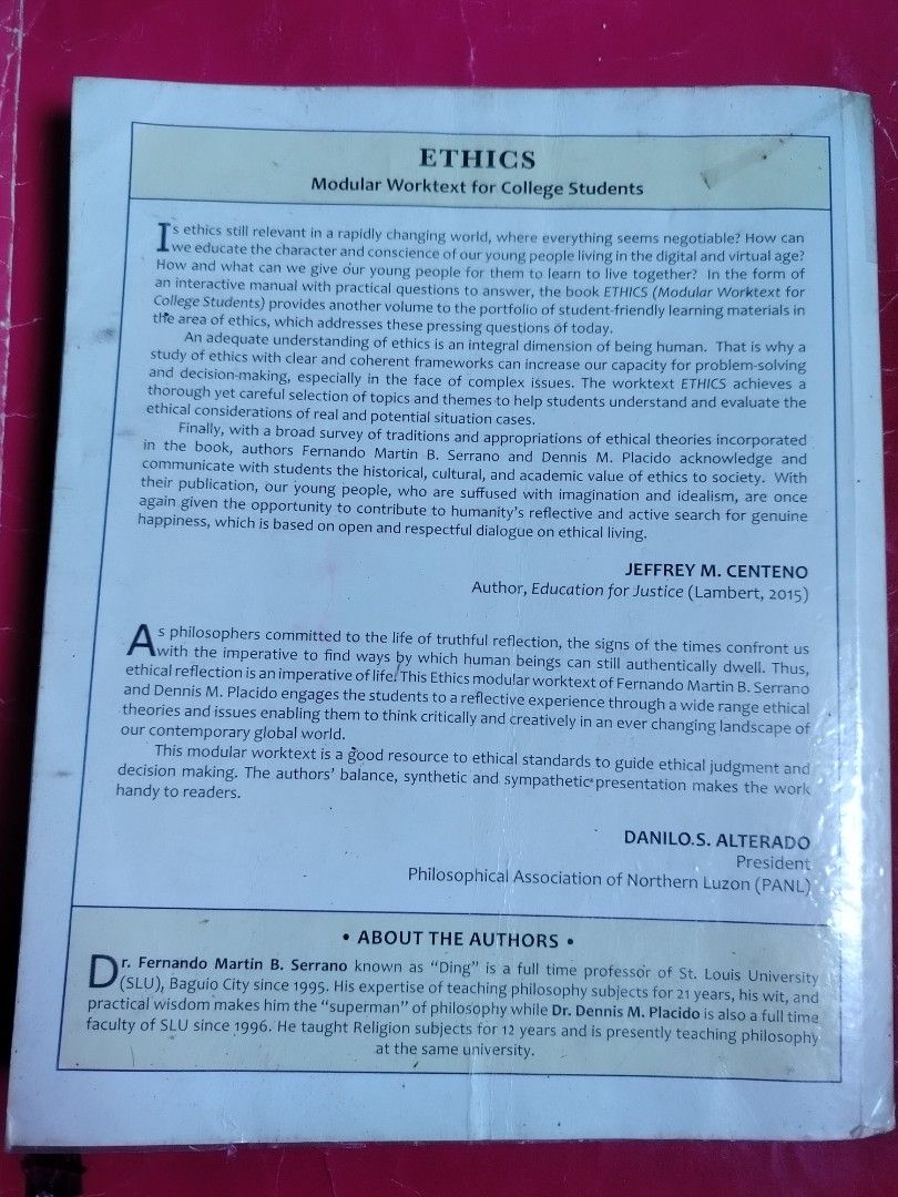 Ethics for First year College (Category: Textbooks) located in Caloocan City. Submitted by bf_428 (Listing ID 1468142174, Image 2). Description: .