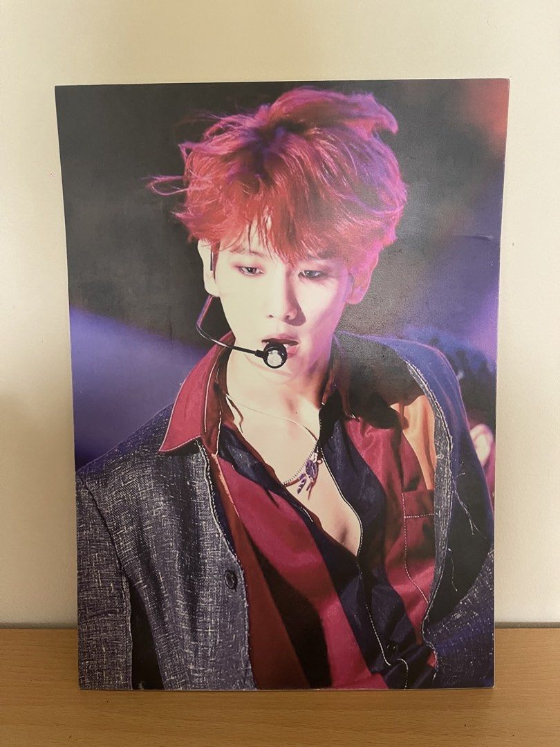 EXO Baekhyun Sintra Board Poster (Category: K-Wave Merchandise) located in San Pablo. Submitted by vrmthrsainz (Listing ID 1468127858, Image 1). Description: - Condition: Front print is clear with minor scuffs; back has visible wear and staining, board is a little bit bent but not noticeable.