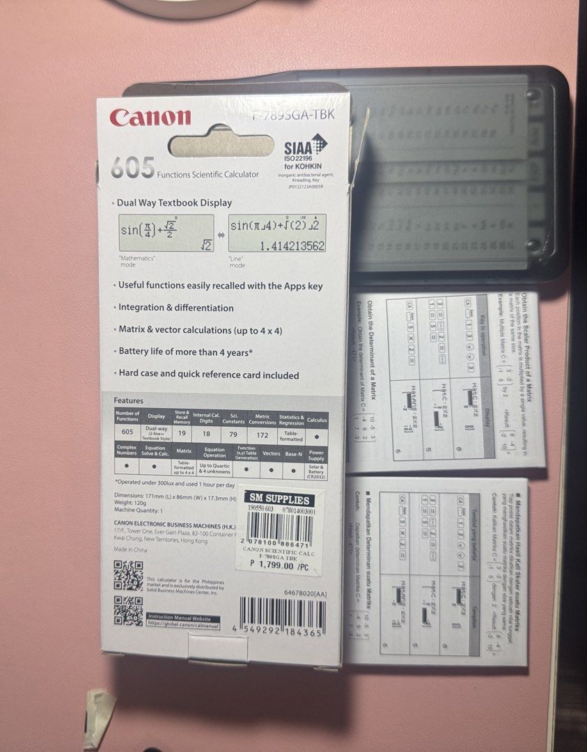 F-789SGA Canon Calculator (Category: Stationery & School Supplies) located in Manila. Submitted by thriftsbysienna (Listing ID 1468106684, Image 3). Description: Allowed non-programmable calculator for PRC Bought last July 2026 Complete with box.
