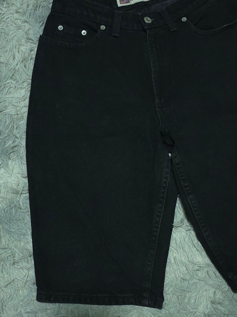 Faded Glory Black Denim Shorts (Category: Shorts) located in Abulug. Submitted by humanwhosellthings (Listing ID 1468190918, Image 3). Description: - Brand: Faded Glory Jorts ✅Excellent Condition ✅Issue: none ▫️Waist Size: 29 ▫️Length: 21 - Color: Solid black wash - Style: Mid-length denim shorts with classic five-pocket design - Closure: Button closure - Details: Leather patch on the back waistband - Condition: Excellent, ready to wear - Perfect