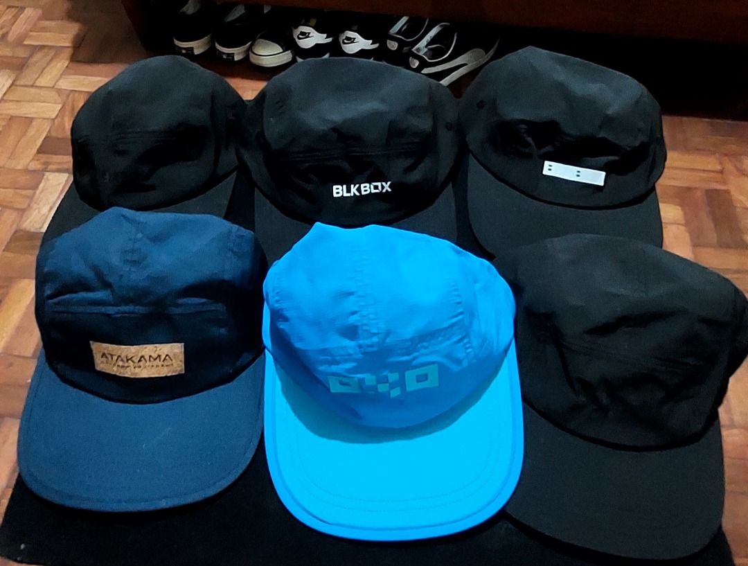 Five Panel Camp Caps Assorted Colors (Category: Caps & Hats) located in Legazpi City. Submitted by street_uniform (Listing ID 1468243693, Image 1). Description: - 180 each. - Includes navy Atakama cap with cork patch, bright blue graphic hat, and black caps with various prints/tags - Adjustable snapbacks and strapbacks included - Perfect for daily streetwear rotation.