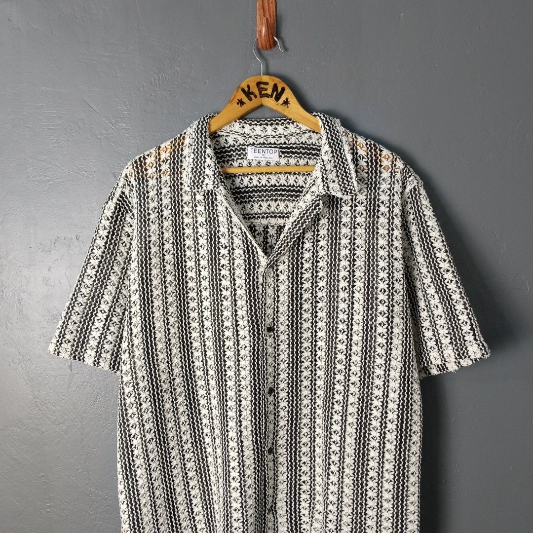 For Men - TEENTOP - Crochet (Category: Tshirts & Polo Shirts ) located in Bacolod City. Submitted by drop.ph (Listing ID 1468169273, Image 2). Description: Teentop - Crochet Knit Open Collar Shirt *Size XL - 24x27 *Excellent *No flaws *Price: 680php *Add SF if outside Bacolod City .