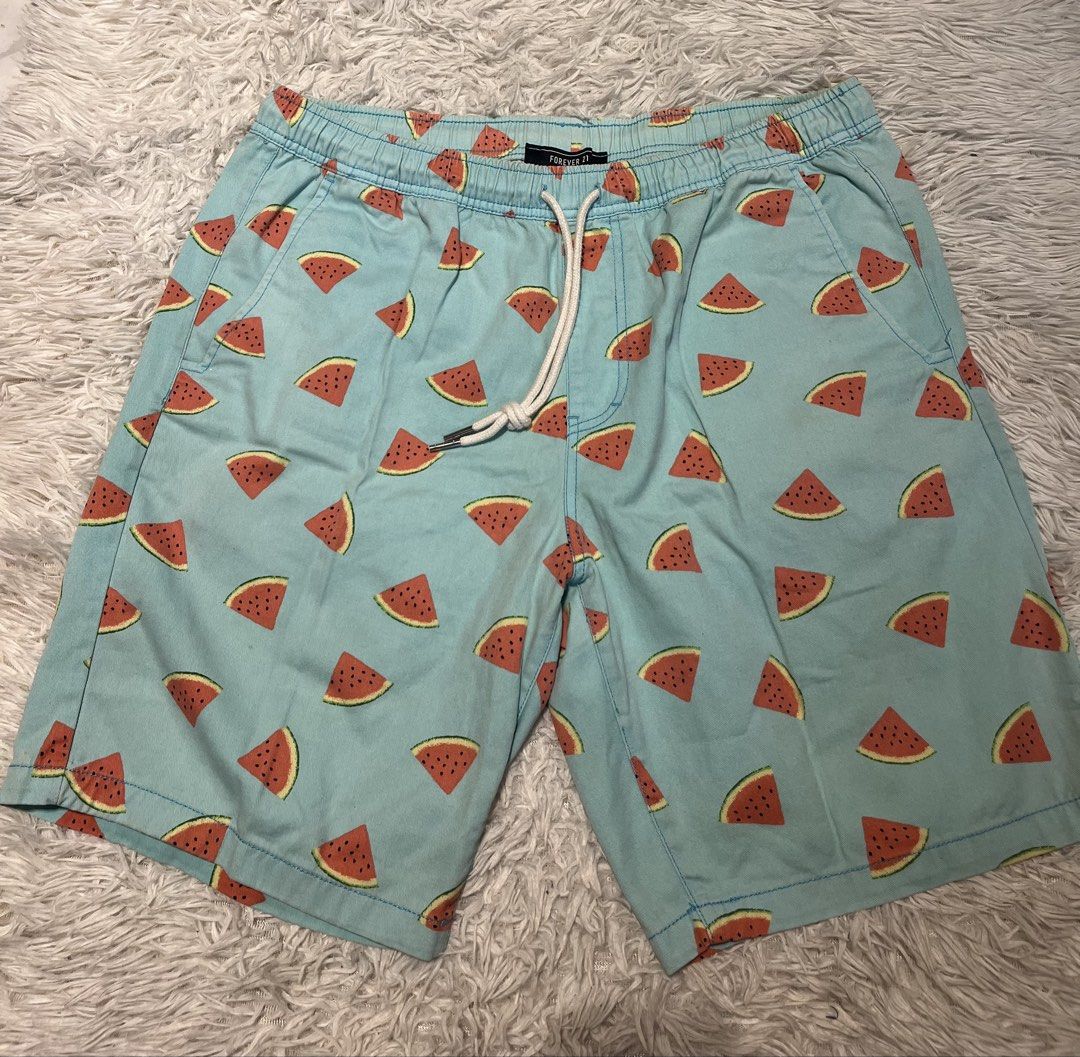 Forever21 Watermelon Men’s Shorts (Category: Shorts) located in San Pedro. Submitted by iamharoldguerrero (Listing ID 1468059363, Image 1). Description: Forever 21 Watermelon Mens Shorts Price: ₱100 Details: - Original & Pre-loved Shorts - Condition: 8/10 (sign of usage) - Dimensions: H; 19, W;19(inches) - no issues Location: San Pedro, Laguna - Free Delivery within San Pedro Area - if Malayo Shipping via JRS Express - Delivery via Lalamove.