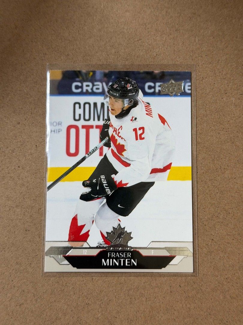 Fraser Minten Team Canada 2026 Card (Category: Raw Singles) located in Angono. Submitted by sidvechy (Listing ID 1468202441, Image 1). Description: wts lfb ph team canada 2026 fraser minten = 180 onhand & ready to ship. t. hockeytwt hockeytwtph.