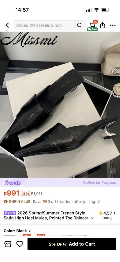 French Style Pointed Toe High Heel Mules Black (Category: Heels) located in Manila. Submitted by itaintgavin (Listing ID 1468118779, Image 3). Description: - Style: French summer chic, effortless slip-on design - Design: Pointed toe with a striking silver sculptured heel - Color: Classic black - Condition: Worn once or twice, extremely clean soles - Perfect for: Elevating both casual and formal outfits - size CN41 -check all photos for the size i