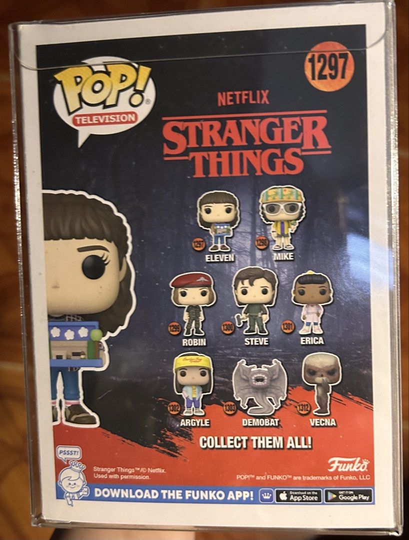 FUNKO POP STRANGER THINGS ELEVEN 1297 (Category: Designer & Blind Box Toys) located in Pasig City. Submitted by ssalgnowk (Listing ID 1468134382, Image 3). Description: - Item: Funko Pop! Television - Stranger Things Eleven (No. 1297) - Feature: Holding a diorama box - Condition: Brand new with clear plastic protector case included - Perfect for: Netflix Stranger Things fans and Funko collectors - NEVER OUTSIDE OF BOX, dirt due to storage - add ₱