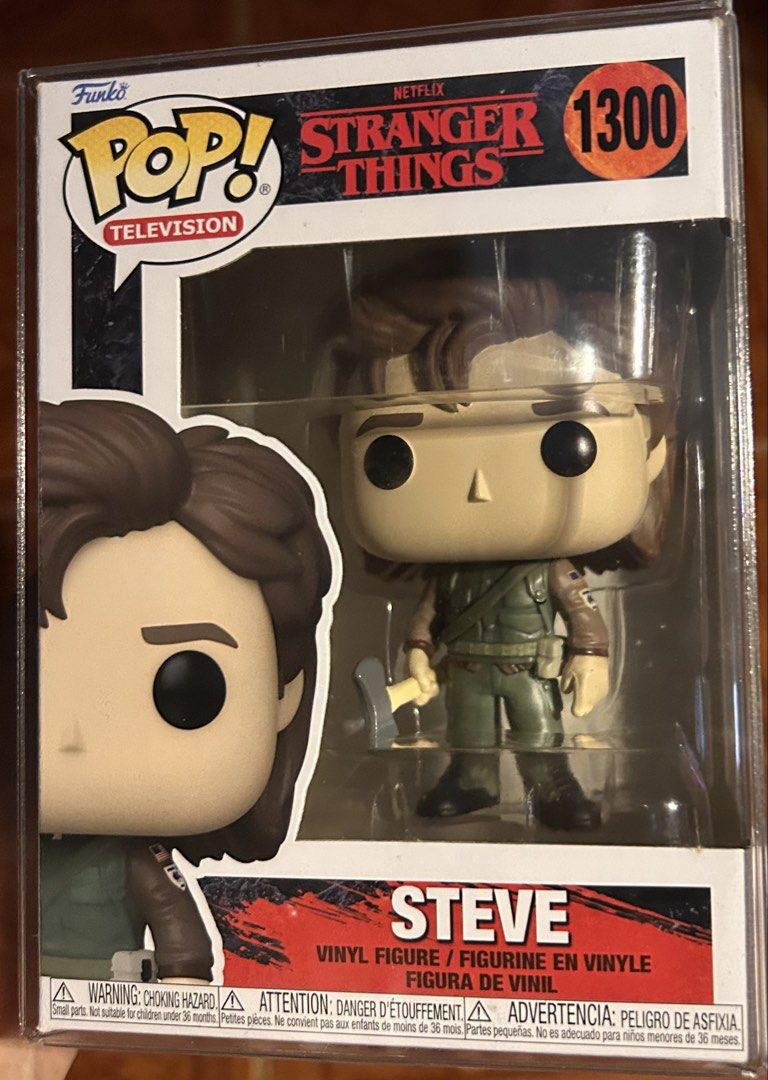 FUNKO POP STRANGER THINGS STEVE 1300 (Category: Figurines & Statues) located in Pasig City. Submitted by ssalgnowk (Listing ID 1468132535, Image 1). Description: - Item: Funko Pop! Stranger Things - Steve (Vinyl Figure #1300) - Details: Holding his signature weapon from the Upside Down - Condition: never out of box, dirt due to storage - Ideal for: Completing your Stranger Things Season 4 collection - add ₱50 for protector.