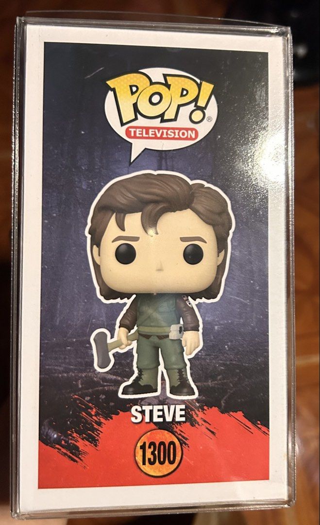 FUNKO POP STRANGER THINGS STEVE 1300 (Category: Figurines & Statues) located in Pasig City. Submitted by ssalgnowk (Listing ID 1468132535, Image 3). Description: - Item: Funko Pop! Stranger Things - Steve (Vinyl Figure #1300) - Details: Holding his signature weapon from the Upside Down - Condition: never out of box, dirt due to storage - Ideal for: Completing your Stranger Things Season 4 collection - add ₱50 for protector.
