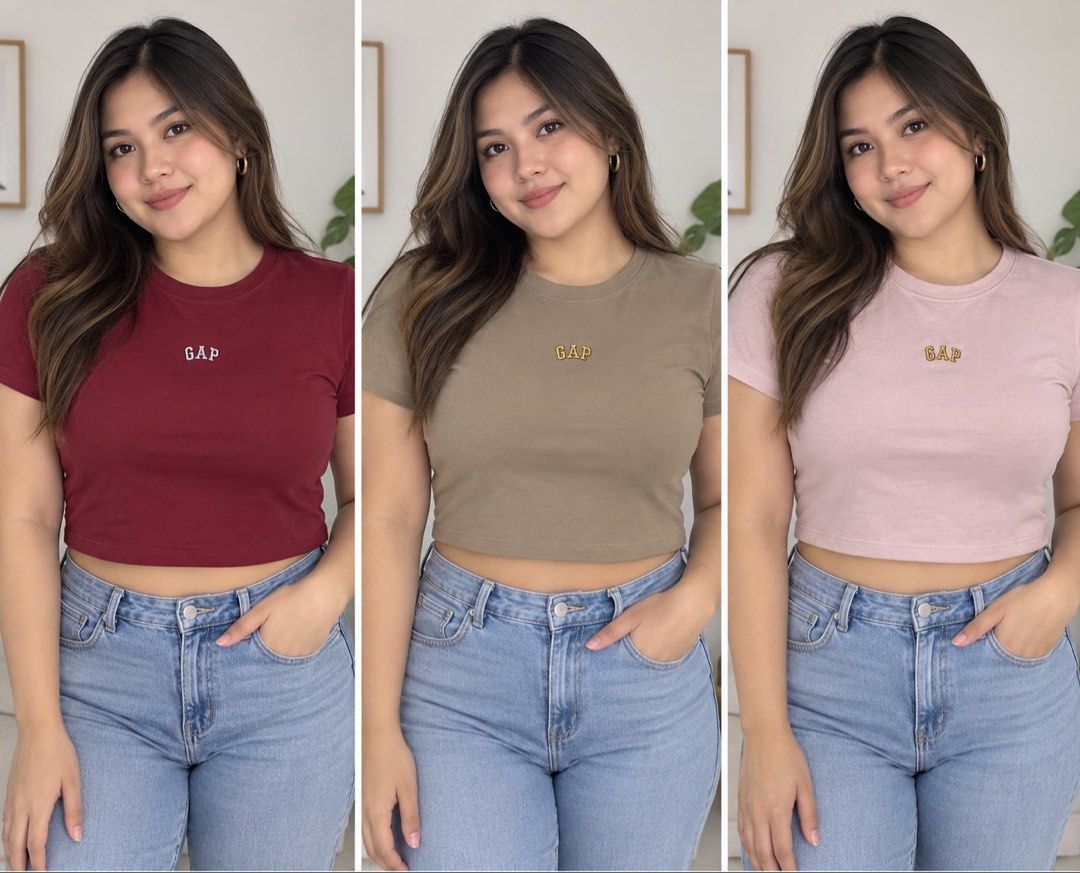 GAP Modern Crew Cropped T-Shirt (Category: Shirts) located in Pasig City. Submitted by pmlmri (Listing ID 1467166050, Image 1). Description: - Brand: GAP (Modern Crew Cropped T-Shirts) - Size: best fits Large and XL frame - 3 colors: Beige, Maroon, and Light Pink - Condition: New worn once - Sold individually Mode of Shipping: J&T or Lalamove Mode of Payment: Gotyme/BPI/Gcash.