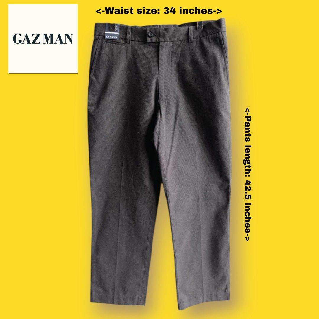 Gazman Mens Dark Gray Twill Pattern Design Pants (Category: Trousers) located in Bacoor. Submitted by nineties_kid (Listing ID 1468138992, Image 1). Description: <====• Gazman Mens Dark Gray Twill Pattern Design Pants Size: Large Waist size: 34 inches Pants length: 42.5 inches Rise: 11.5 inches Leg Opening: 11.5 Hem: 9.2 inches _________________________ -Modes Of Delivery: J&T/Lalamove/ LBC (Cash on Pick-up/COD) -Meet-up (Bacoor Cavite Area/Manda