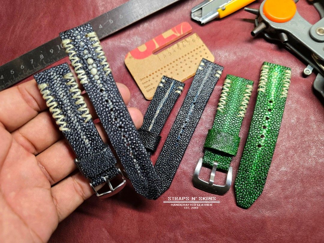 Genuine Stingray leather strap (Category: Accessory Holder, Box & Organizers) located in Manila. Submitted by strapsnskins (Listing ID 1468241876, Image 1). Description: These are brand new custom made stingray leather straps hand crafted locally in the heart of Metro Manila. Sizes varies according to your needs. color and design can be made to your preference. for morw details please send a DM..