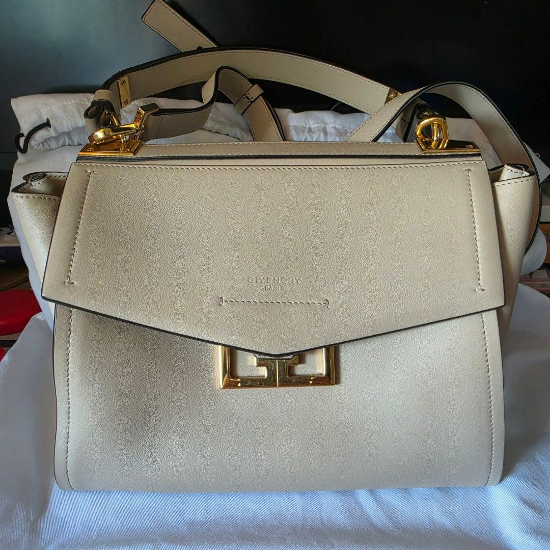 Givenchy Mystic Small Leather Satchel Bag Beige (Category: Luxury Bags & Wallets) located in Quezon City. Submitted by _declutteringmom (Listing ID 1468148571, Image 1). Description: RUSH! Givenchy Mystic - Guaranteed authentic 💯 - Size: small - Color: abeige - Leather: smooth calfskin - Condition: normal signs of use, excellent condition - With dustbag - Bought at Givenchy Shangri-La - RFS: decluttering.