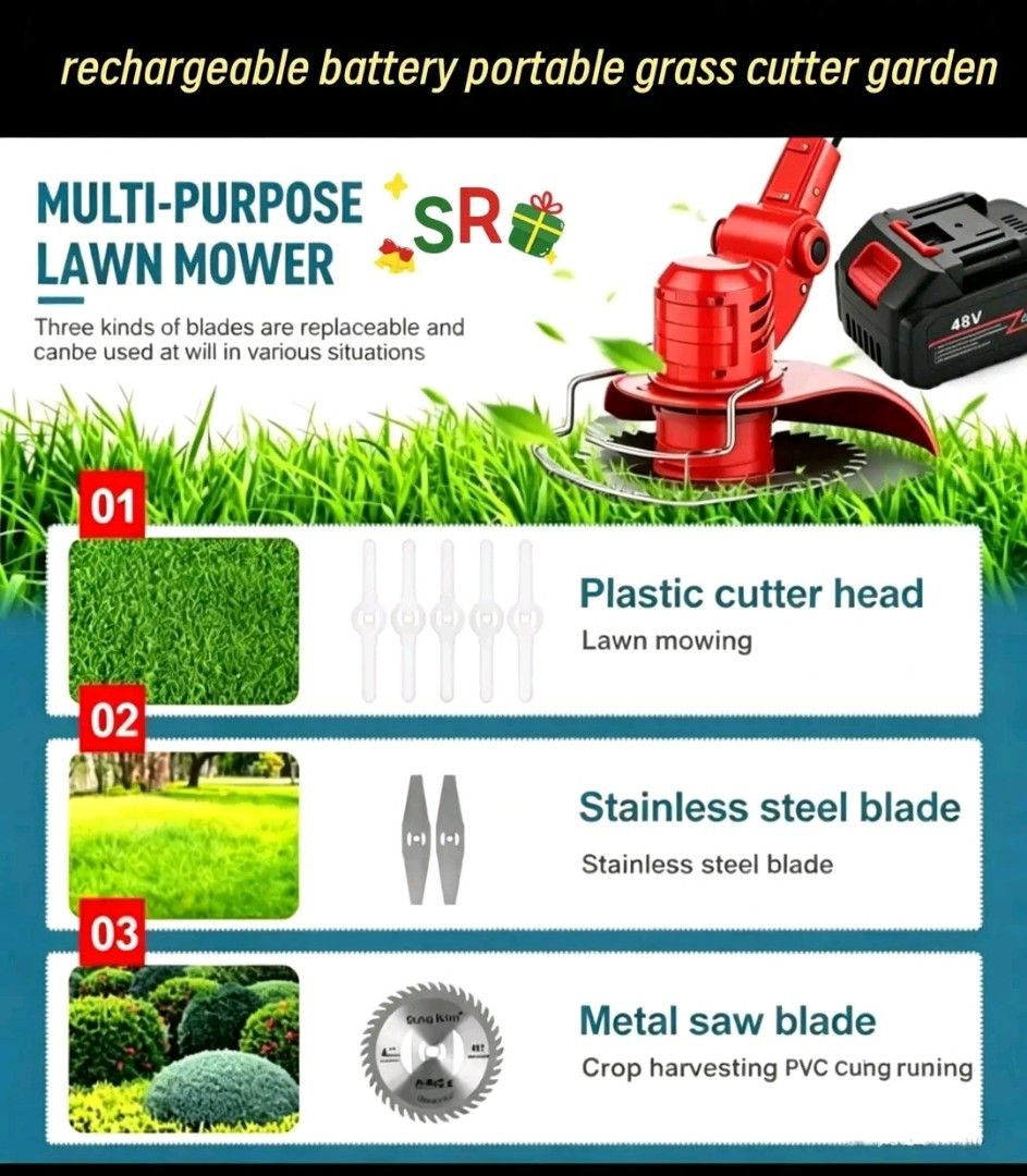 Grass cutter (Category: Gardening Tools & Ornaments) located in Manila. Submitted by minidivisoria (Listing ID 1468273977, Image 1). Description: New arrive!!! 48V rechargeable battery portable grass cutter garden 09674865453 pls.call for fast transaction.
