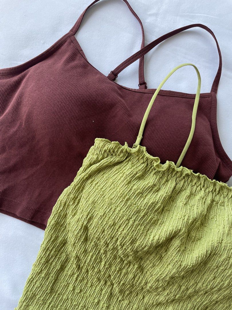 GU Cropped Padded Tops (Category: Sleeveless) located in Subic. Submitted by sleevesandbottoms (Listing ID 1468280282, Image 3). Description: GU Cropped Padded Tops ₱550 for two plus shipping fee Brown x Green | Medium 🚚 J&T Olongapo City .